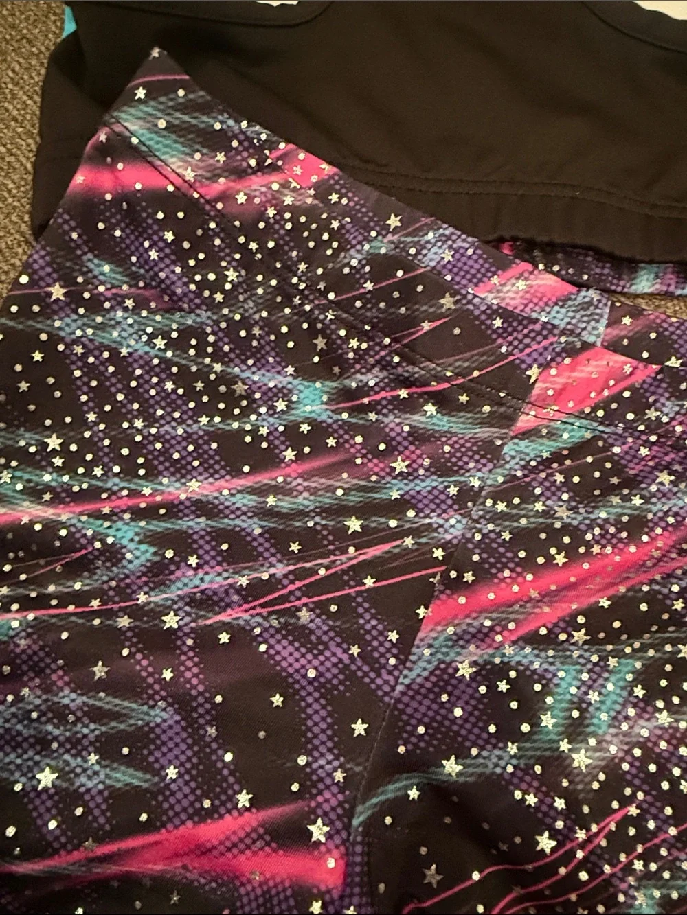 Danskin Black Sports Bra & Shorts Set with Pink & Teal Accents